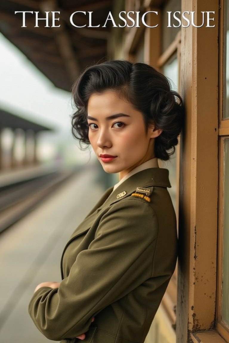 vintage_magz,  “The Classic Issue” in bold serif type features a young woman in a 1940s military-inspired suit,  complete...