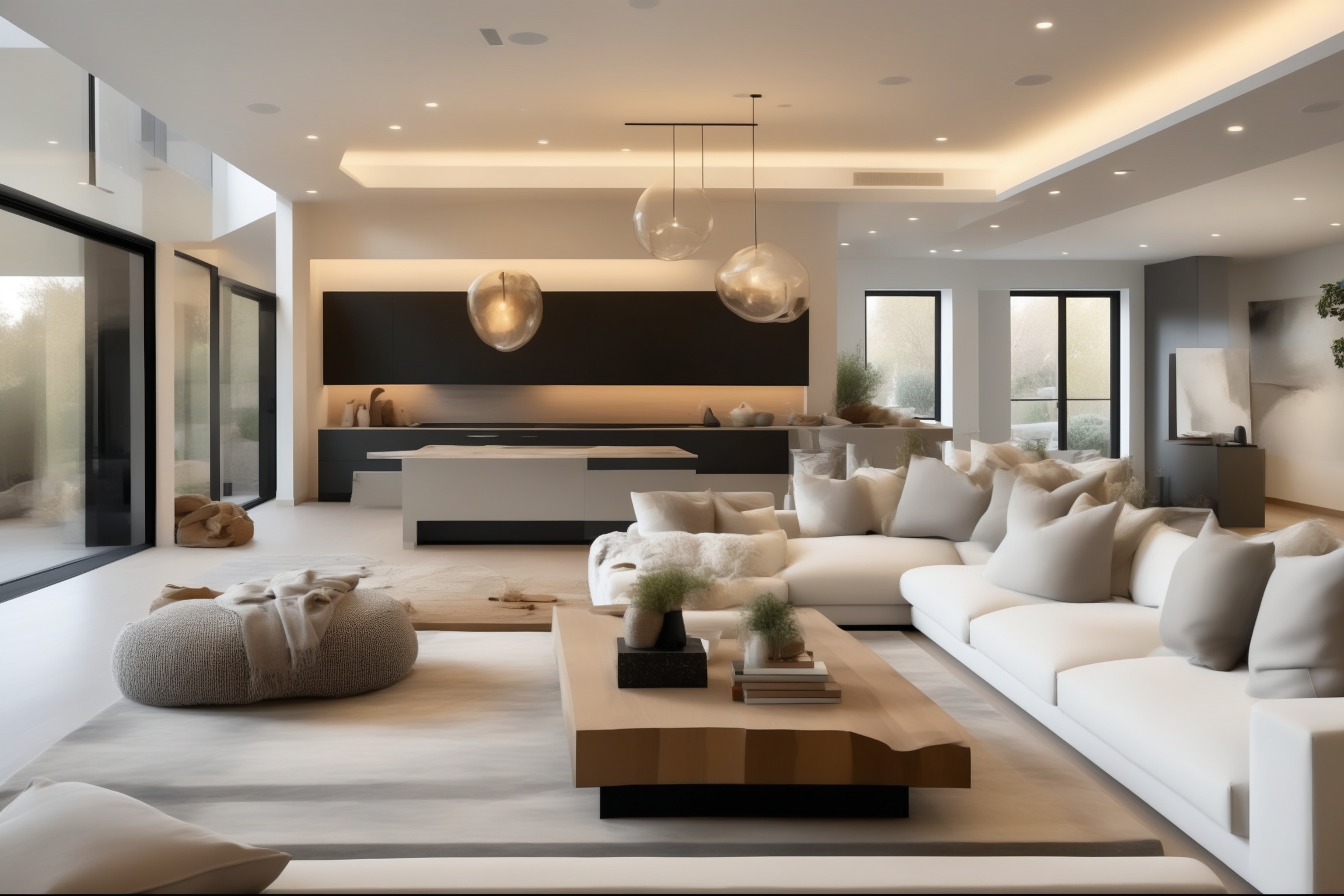 This image shows a modern style living room with a simple yet comfortable space. The sofa area is the focus of the entire...