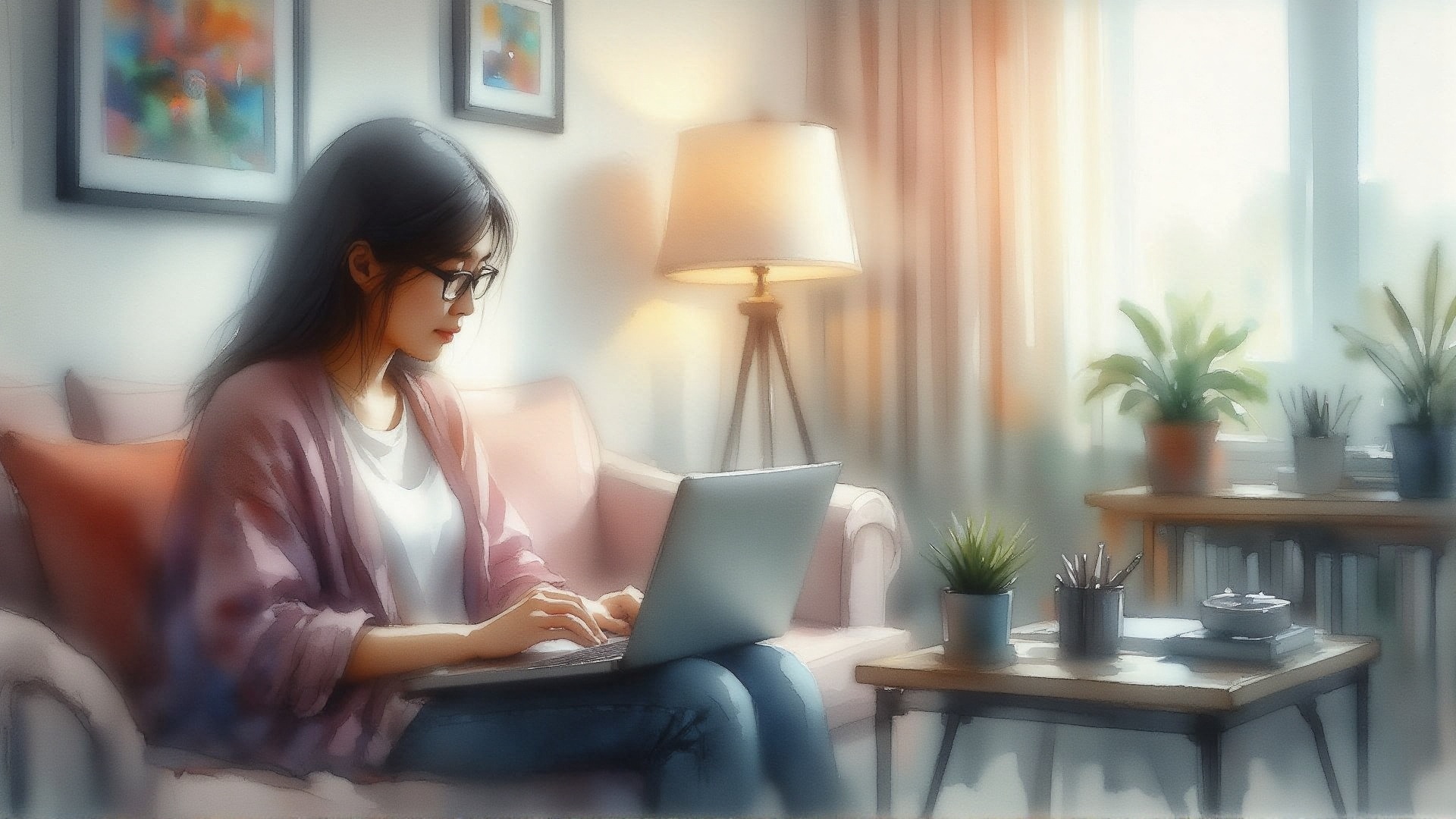 In a personal studio,  a 20-year-old Asian woman,  dressed casually and wearing glasses on Tensor.Art