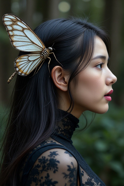 A surrealistic,  hyper-detailed portrait of a woman in profile,  wearing a dark on Tensor.Art