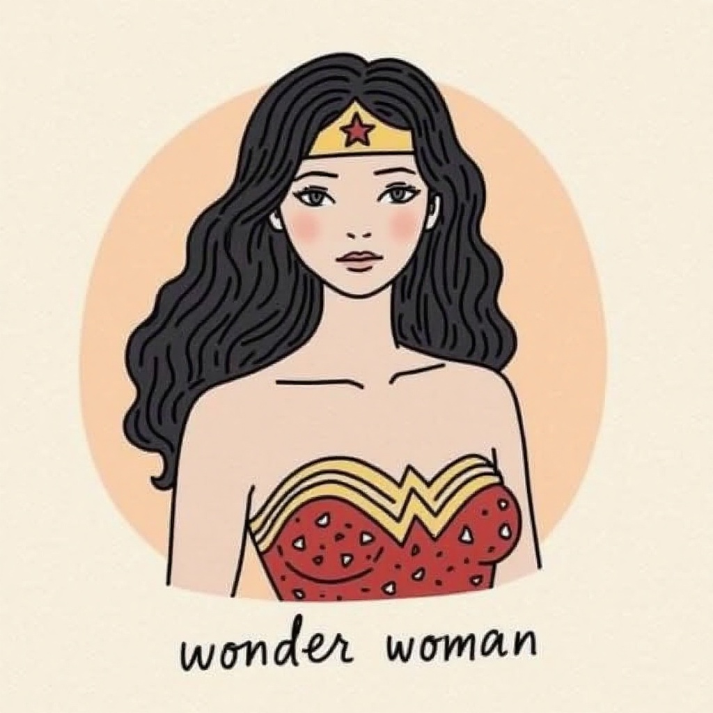 l4zy,  drawing of a wonder woman. the words "wander woman" written below it. a lazy wonder woman,  in the style of t0k on...