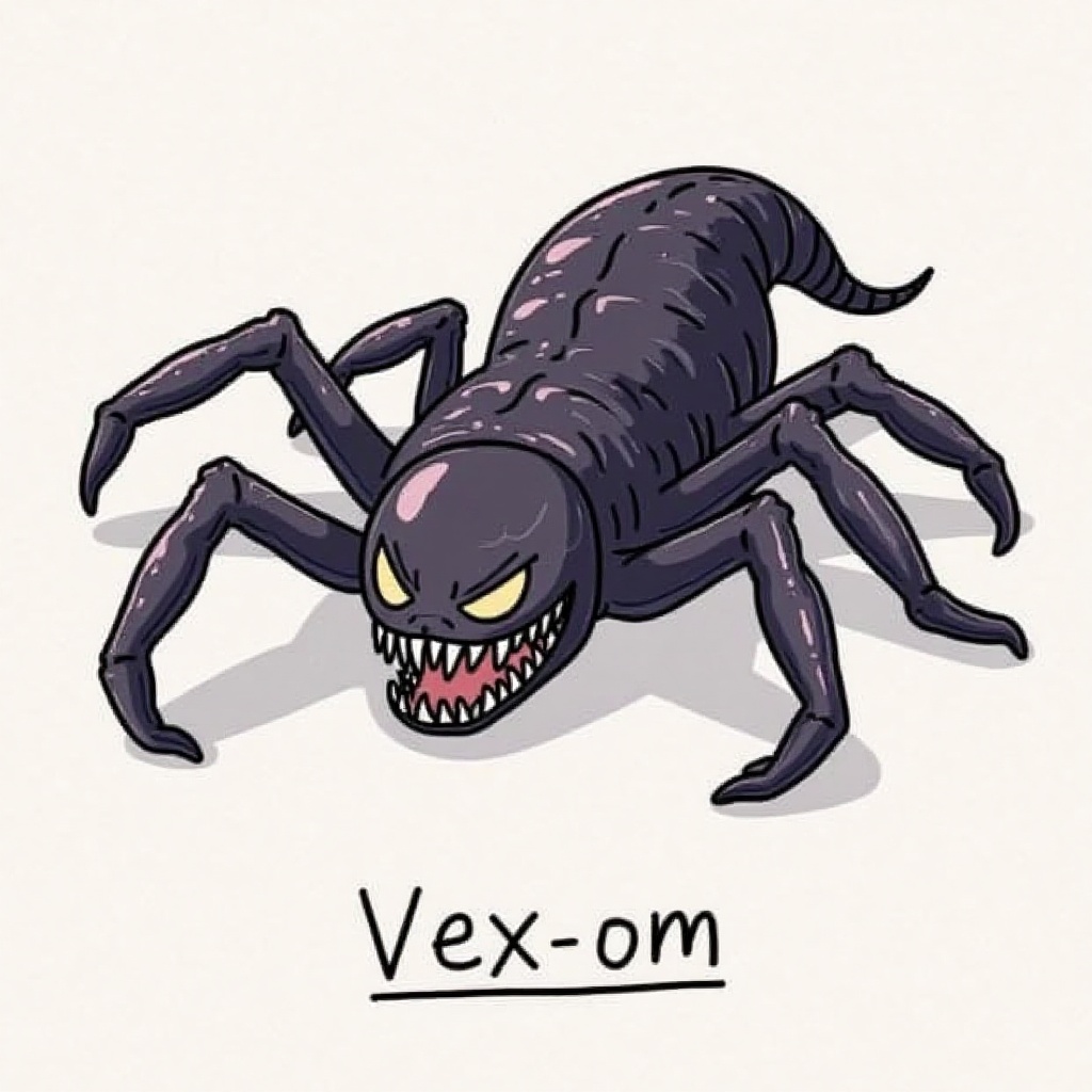 l4zy,  drawing of a venom. the words "Vex-om" written below it. a lazy venom,  in the style of t0k on Tensor.Art