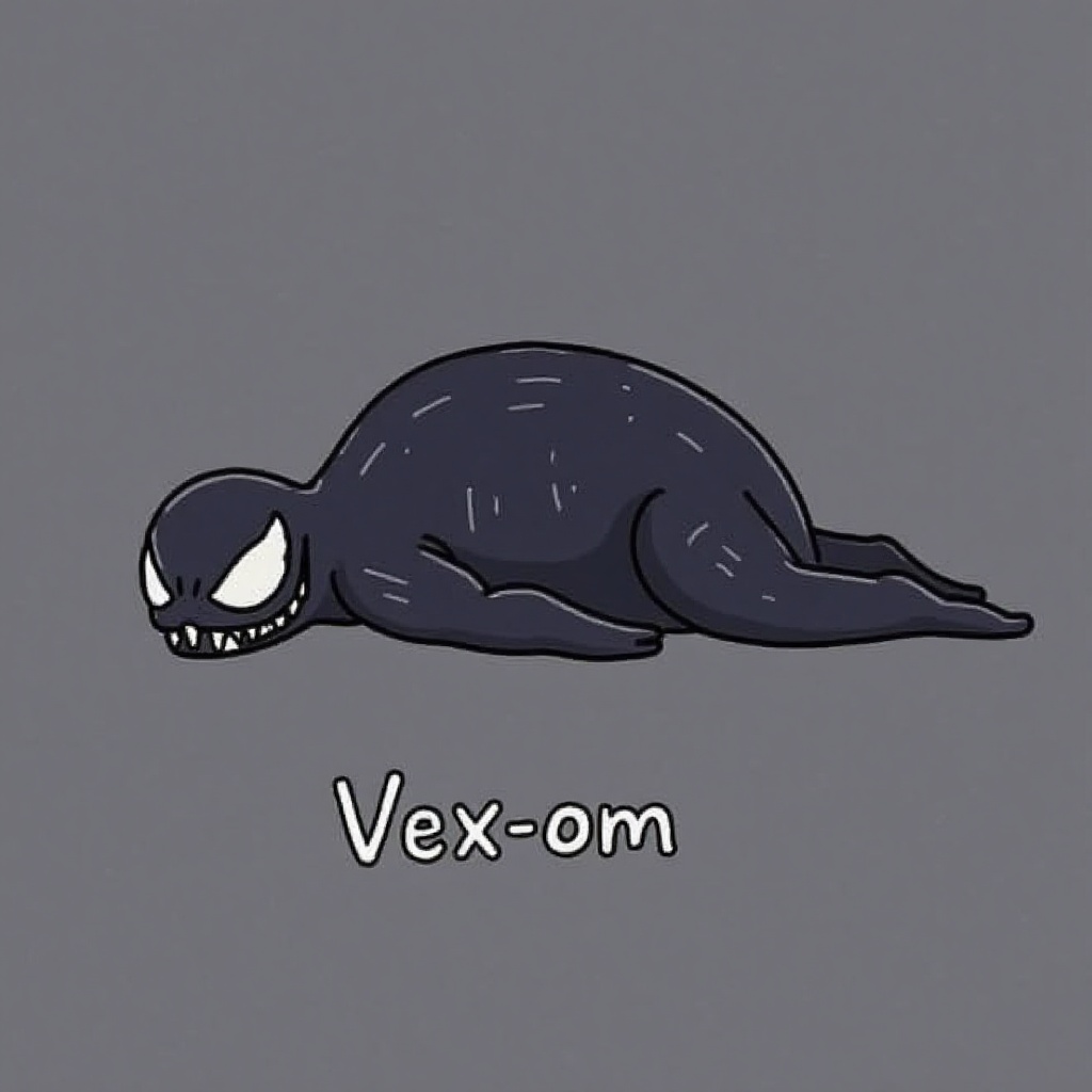 l4zy,  drawing of a venom. the words "Vex-om" written below it. a lazy venom,  in the style of t0k on Tensor.Art