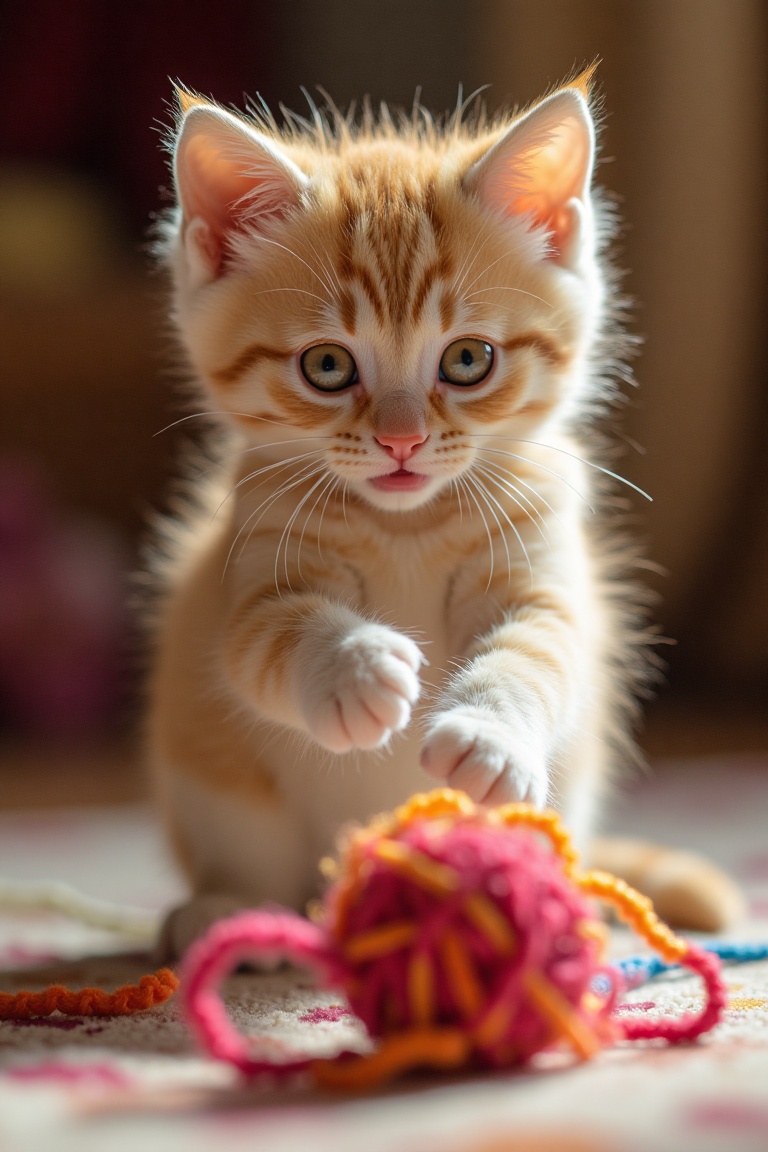 A close-up shot of a playful kitten,  fluffy fur,  bright eyes on Tensor.Art
