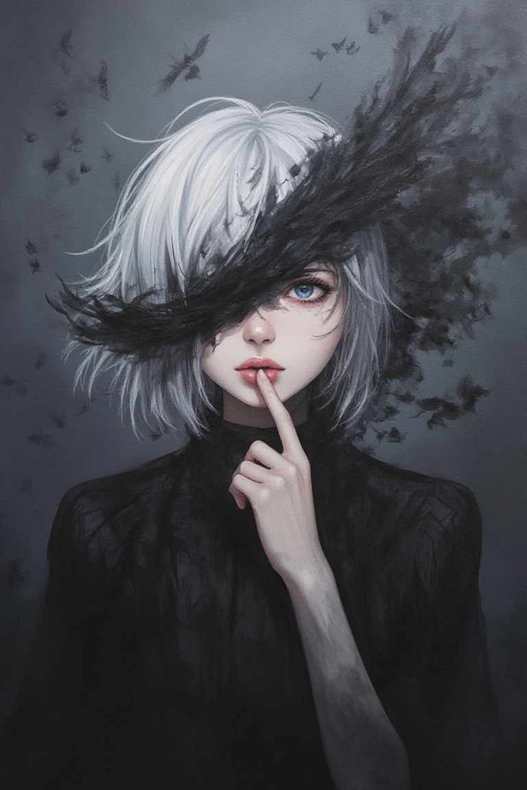 An Acrylic style painting that is expressive,  gives it a dynamic and emotional quality. Anime art of a stylized portrait...