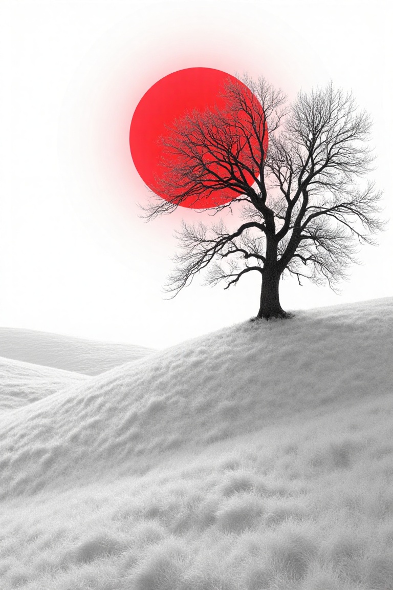 Abstract,  white fleecy hill,  sprawling black and white tree on Tensor.Art