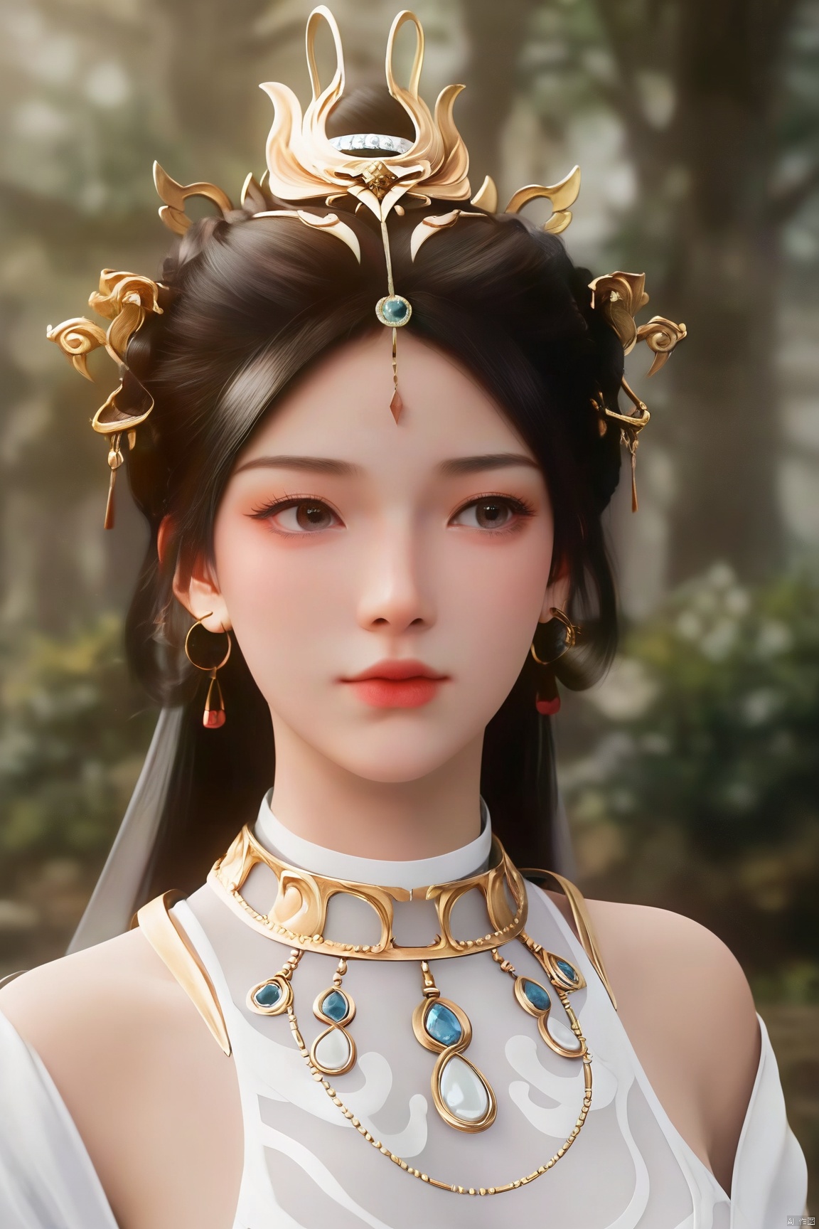 parametersscore_9,score_8_up,score_7_up,source_anime,
1girl, solo, long hair, brown hair, black hair, hair ornament, dress, bare shoulders, brown eyes, jewelry, closed mouth, upper body, earrings, necklace, white dress, looking to the side, blurry background, forehead mark, realistic
,pale skin,translucent,high detailed  skin,(detailed skin:1.1),
highly detailed,ultra-high resolution,32K UHD,sharp focus,best-quality,masterpiece,GX_style,pale skin 