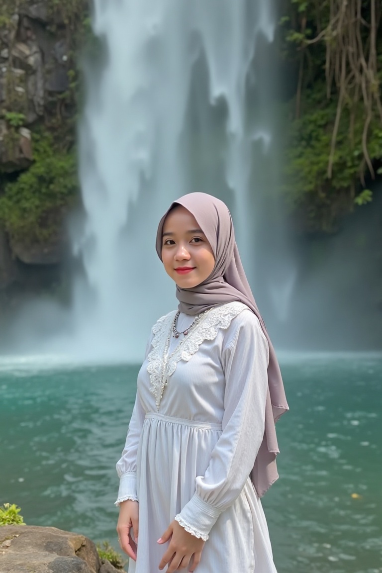 High detail,  A beautiful girl standing In the river,  white on Tensor.Art