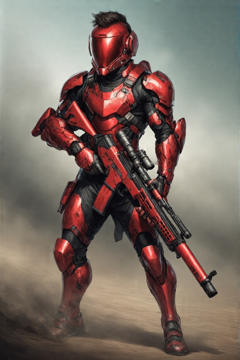 This is a digital illustration by Brian Sum depicting a futuristic warrior in mid-action. The subject is a male figure wit...