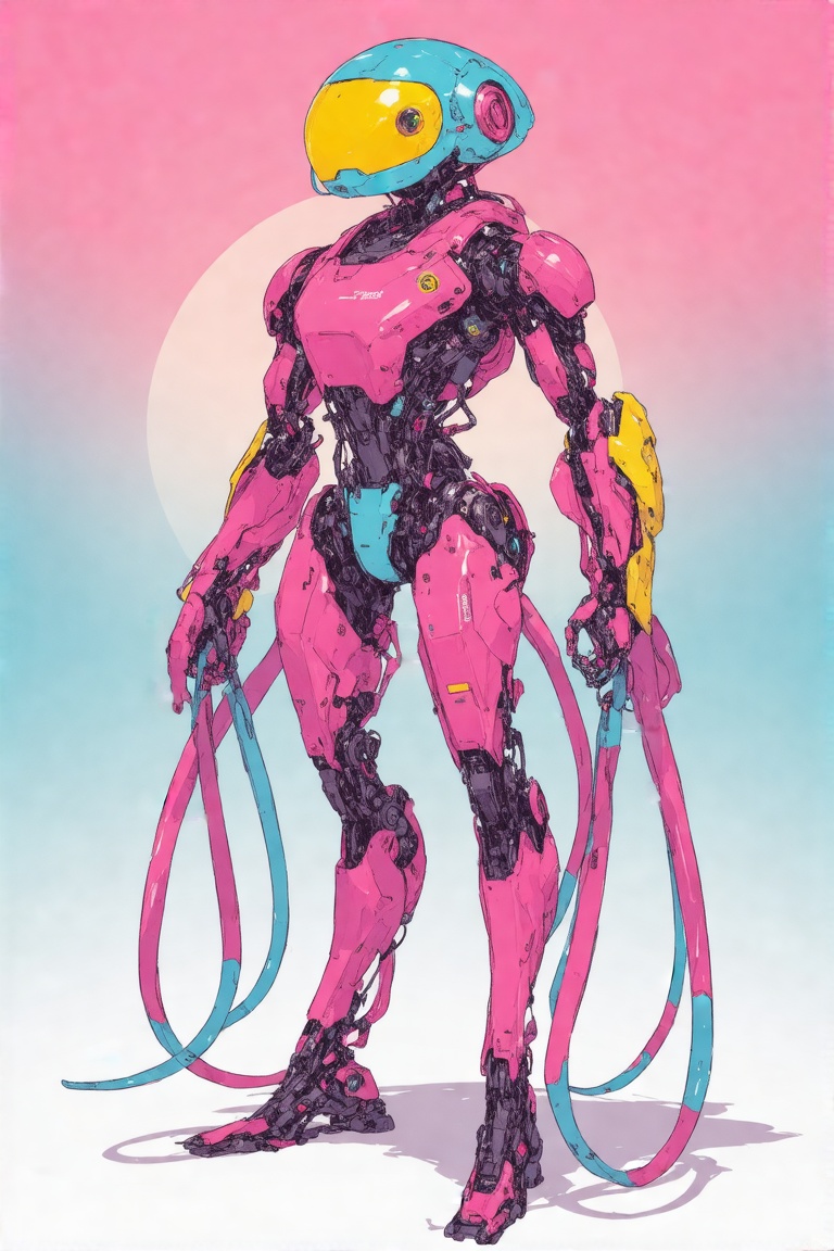 This image is a digital drawing by Brian Sum in a vibrant,  anime-style with a focus on futuristic,  mechanical design. Th...