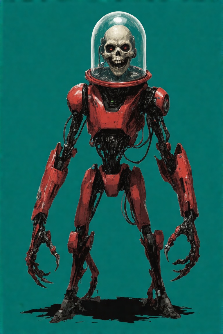 This art by Brian Sum is a digital drawing in a comic book style,  depicting a humanoid robot with a menacing appearance....