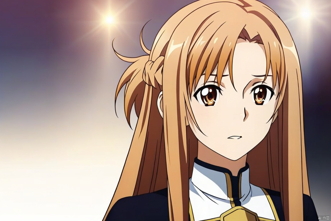 A 1girl with yellow long hair, dressed in Asuna's student uniform, captured in a dynamic pose. The scene features light and shadow texture, creating a three-dimensional and layered effect with rich details. Rendered in 8K resolution, the image blends 2.5D CG with semi-realistic photos, showcasing a high level of realism and depth.