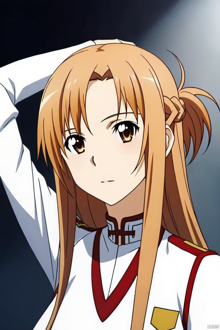 A 1girl with yellow long hair, dressed in Asuna's student uniform, captured in a dynamic pose. The scene features light and shadow texture, creating a three-dimensional and layered effect with rich details. Rendered in 8K resolution, the image blends 2.5D CG with semi-realistic photos, showcasing a high level of realism and depth.