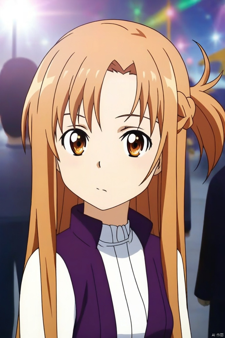 A perspective shot of a trendy 1girl with yellow long hair, dressed in Asuna's hip hop costumes, performing hip-hop dancing in the street. The scene features light and shadow texture, creating a three-dimensional and layered effect with rich details. Rendered in 8K resolution, the image blends 2.5D CG with semi-realistic photos, showcasing a high level of realism and depth.