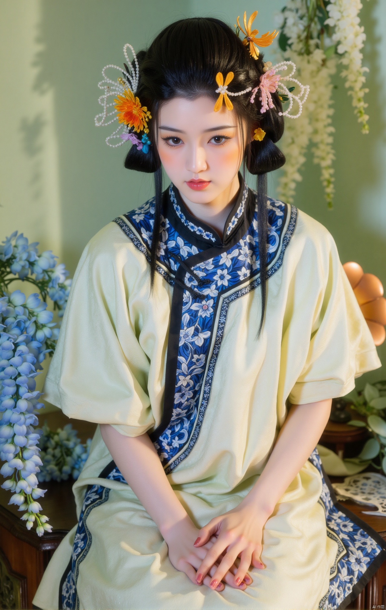  masterpiece,1girl,black hair,(Sitting by the lotus pond in the garden:1.3),(hanfu dress:1.3),black eyes,beautiful face,short sleeves,holding flower,looking at viewer,(huge breasts:2.79),(full breasts:1.99),Xzhaoliner,Xyaoxi,Xsulingyun,XyunluoX,Xhenrendadi,Xlannuo,Xlongnv,Xruoshui,XyunluoH,Xyuzimo,Xliuyue,Xlimuwanx,Xhongdie,Xyanqingcheng,Xqinghe,XyunxiX,XshengcaierX,Xdacishuwang,Xzhukeer,Xqinghanfu,Xyupopo