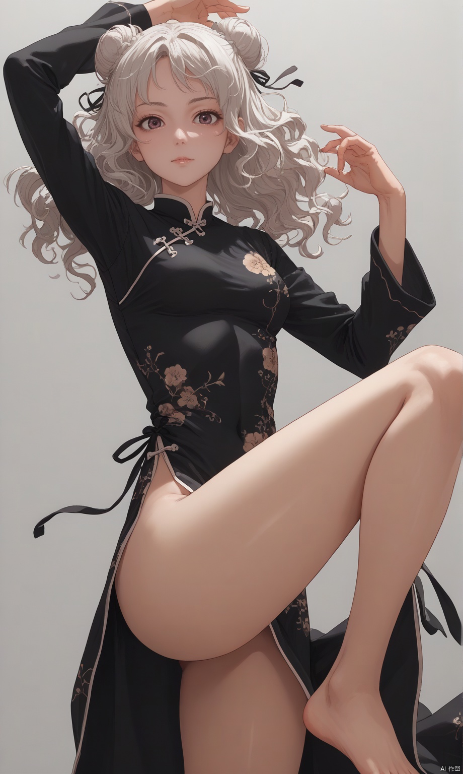 suxie,  A black-and-white digital manga-style drawing features a young woman with short,  wavy hair in a bun on Tensor.Art
