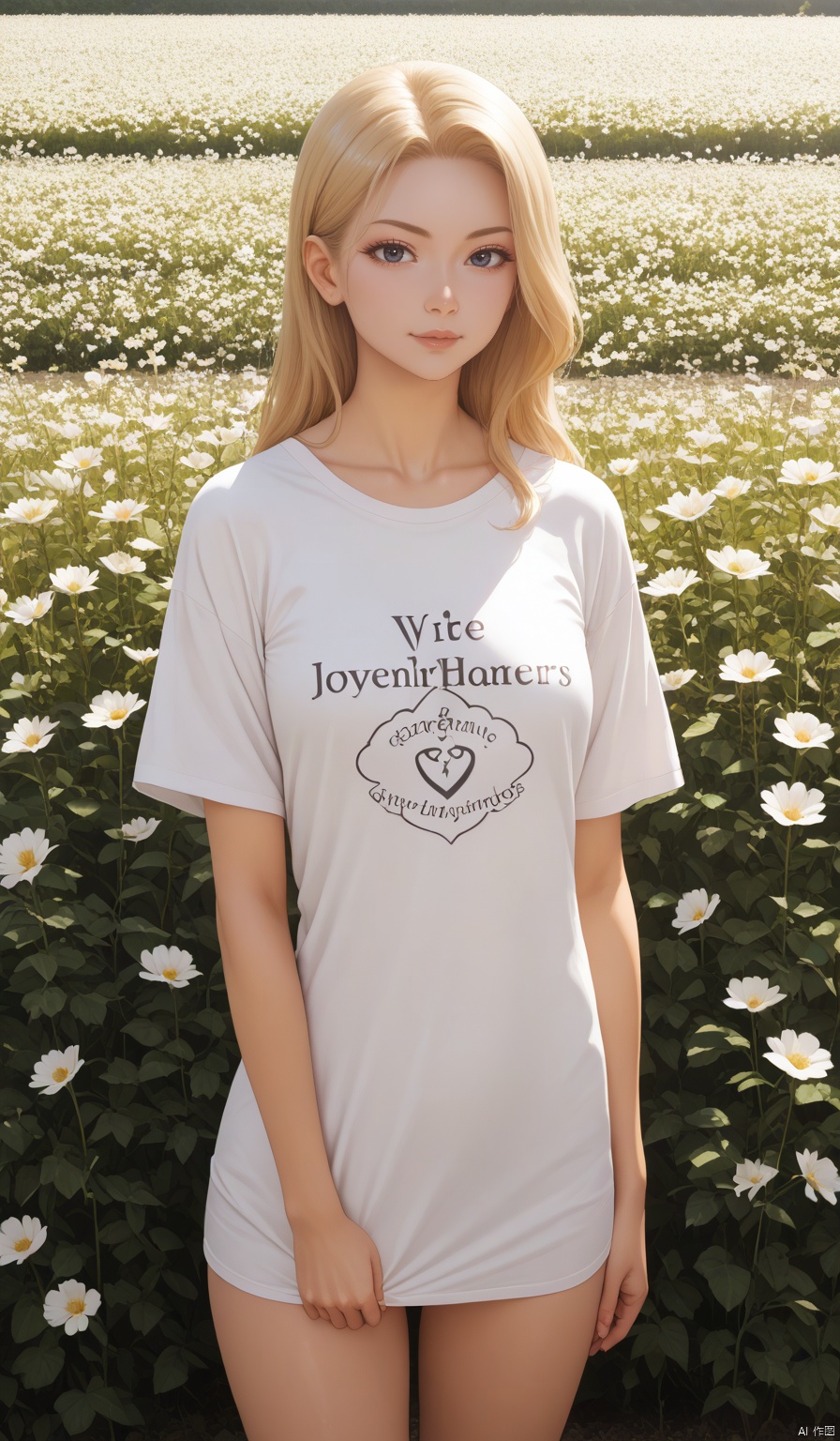 In this vivid scene,  we depict a Korean long-haired girl donning a summery long T-shirt,  showcasing her slender on Tenso...