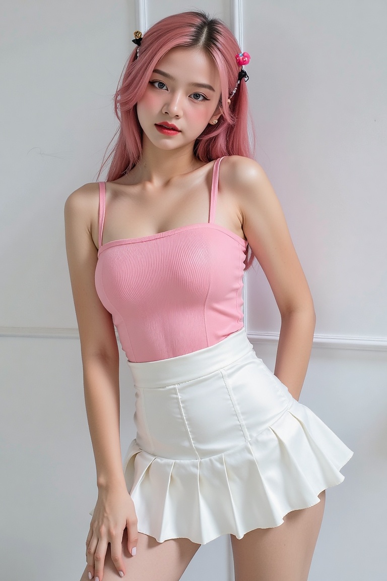 1girl,  thigh up,  pink hair on Tensor.Art