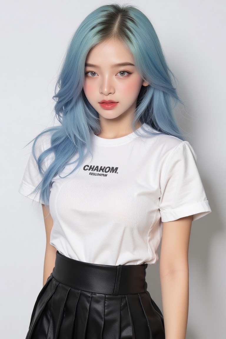 1girl,  different color dyed hair,  light blue hair on Tensor.Art