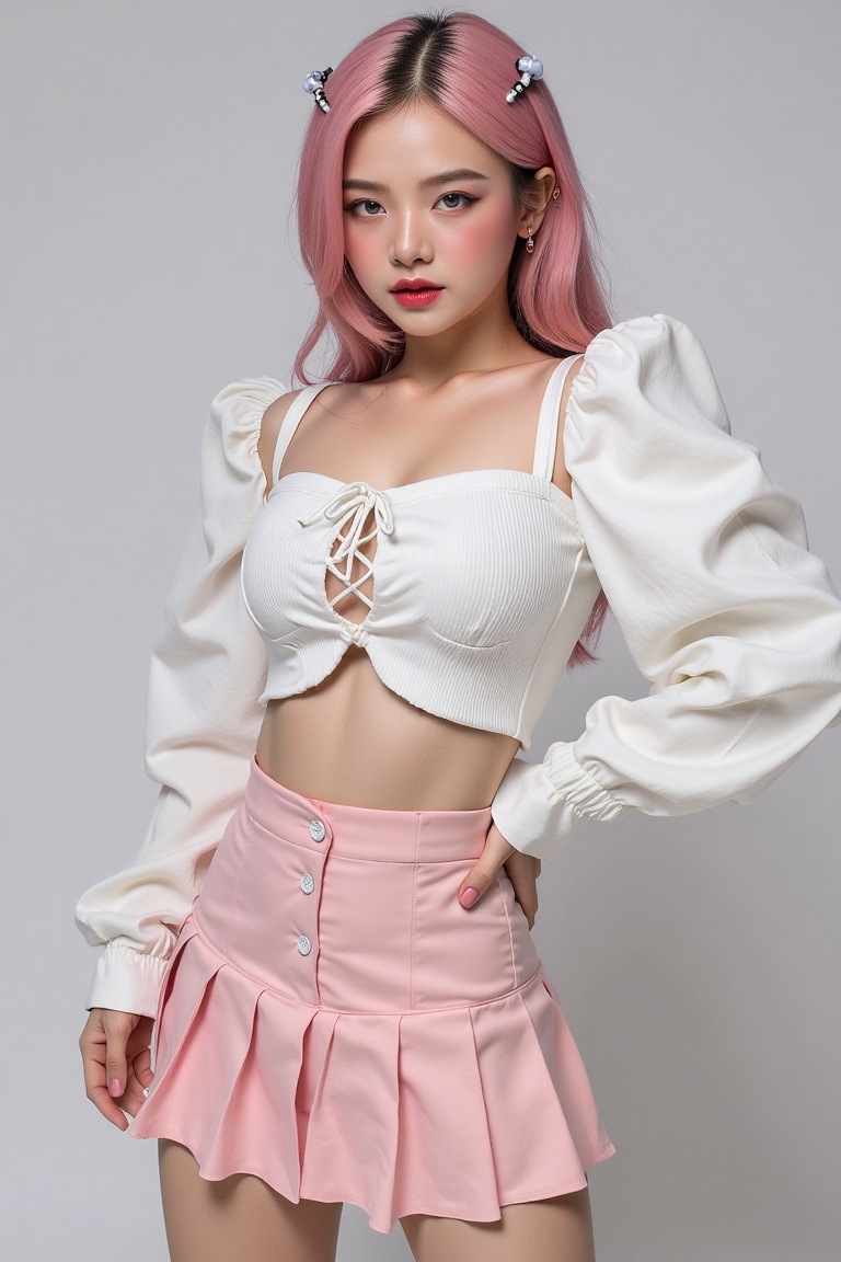 1girl,  thigh up,  pink hair on Tensor.Art