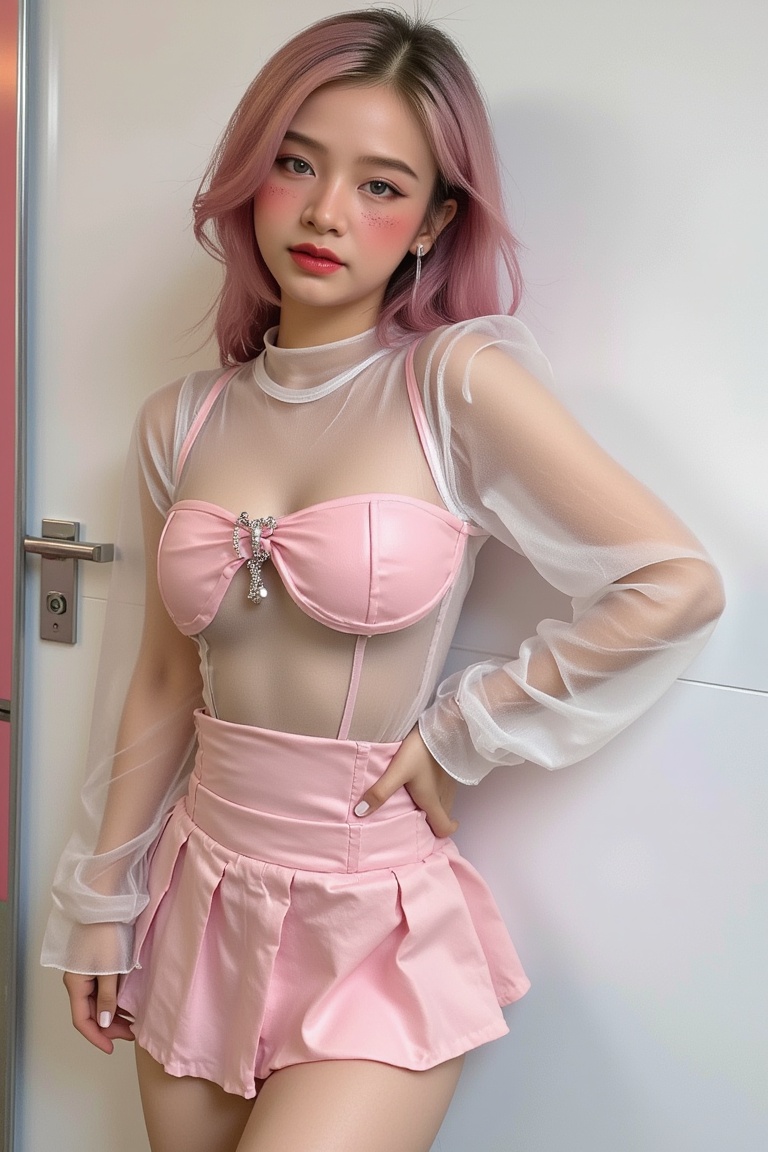 1girl,  thigh up,  pink hair on Tensor.Art