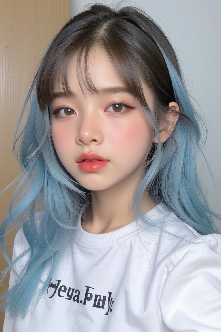 1girl,  different color dyed hair,  light blue hair on Tensor.Art