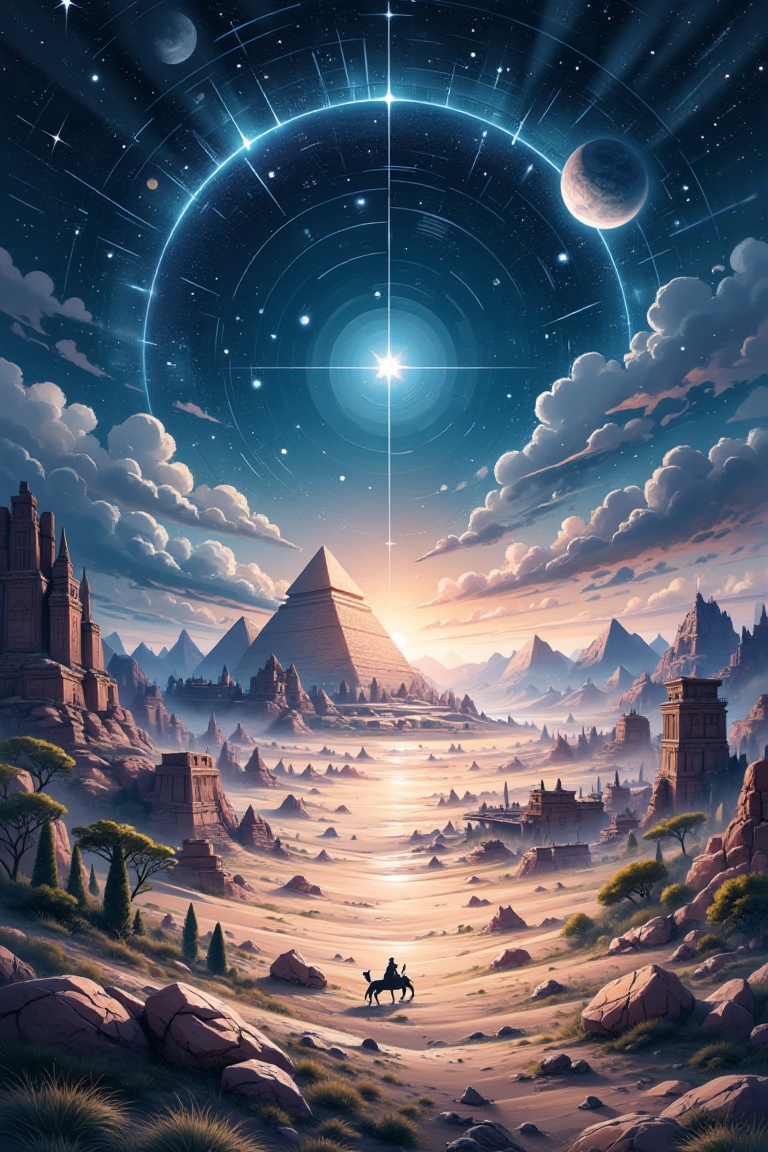 Desert in the background,  the night,  The sky is full of stars on Tensor.Art