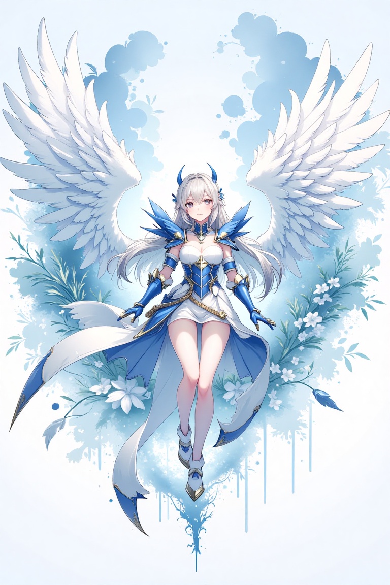 1girl angel angel_wings armor feathers_Long wing feathers_Hair Shoulder Armor Shoulder_Armor single piece_Upper wing separ...