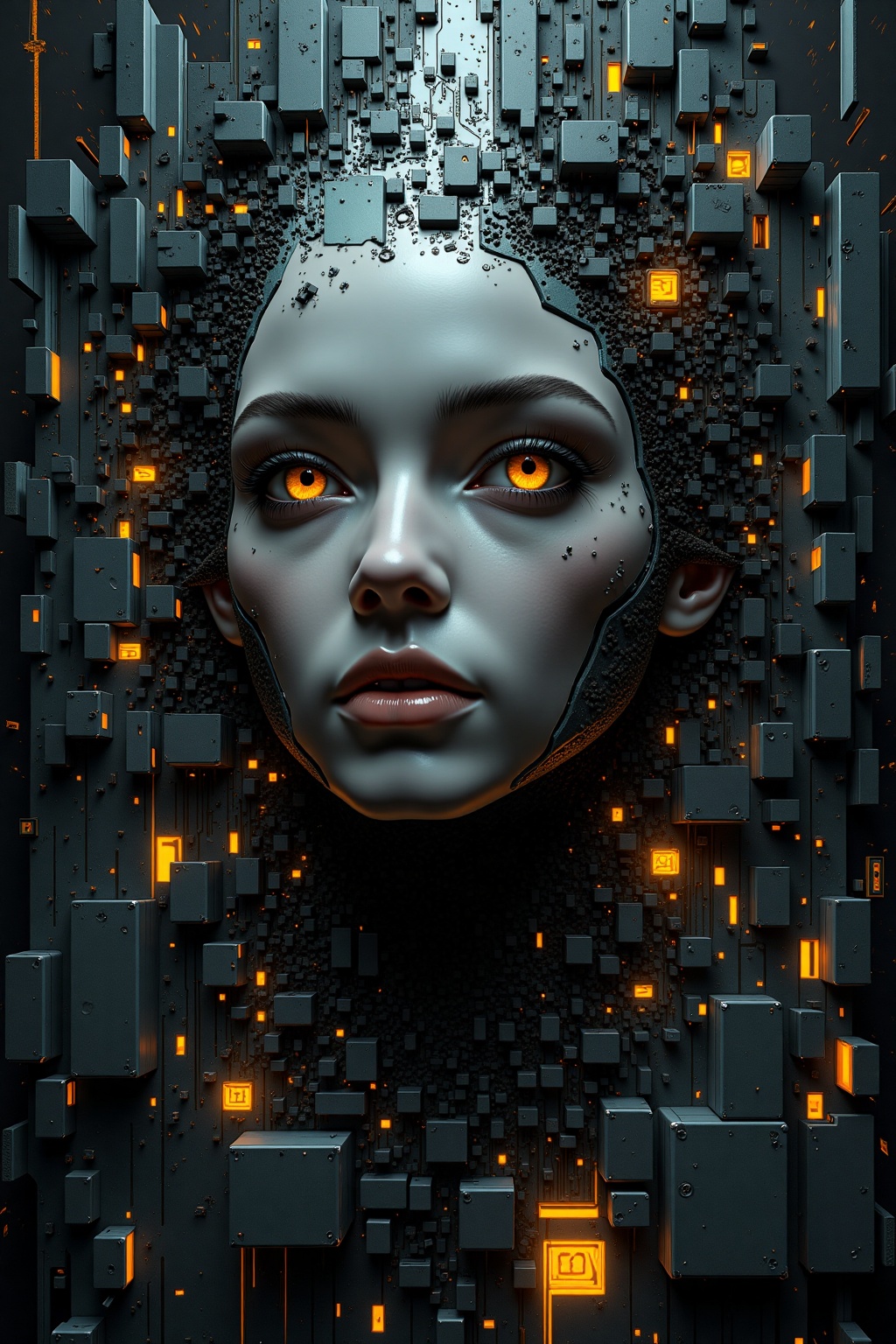 bo-digitalabstract,  a digital artwork featuring a striking,  cyberpunk-inspired portrait of a woman's face on Tensor.Art