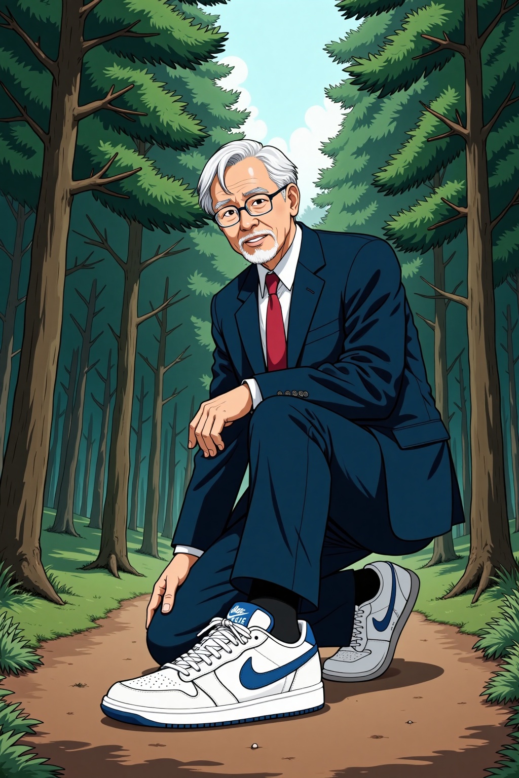Showing shoes pose,  captured from an eye level perspective,  this is a digital anime-style illustration featuring an olde...