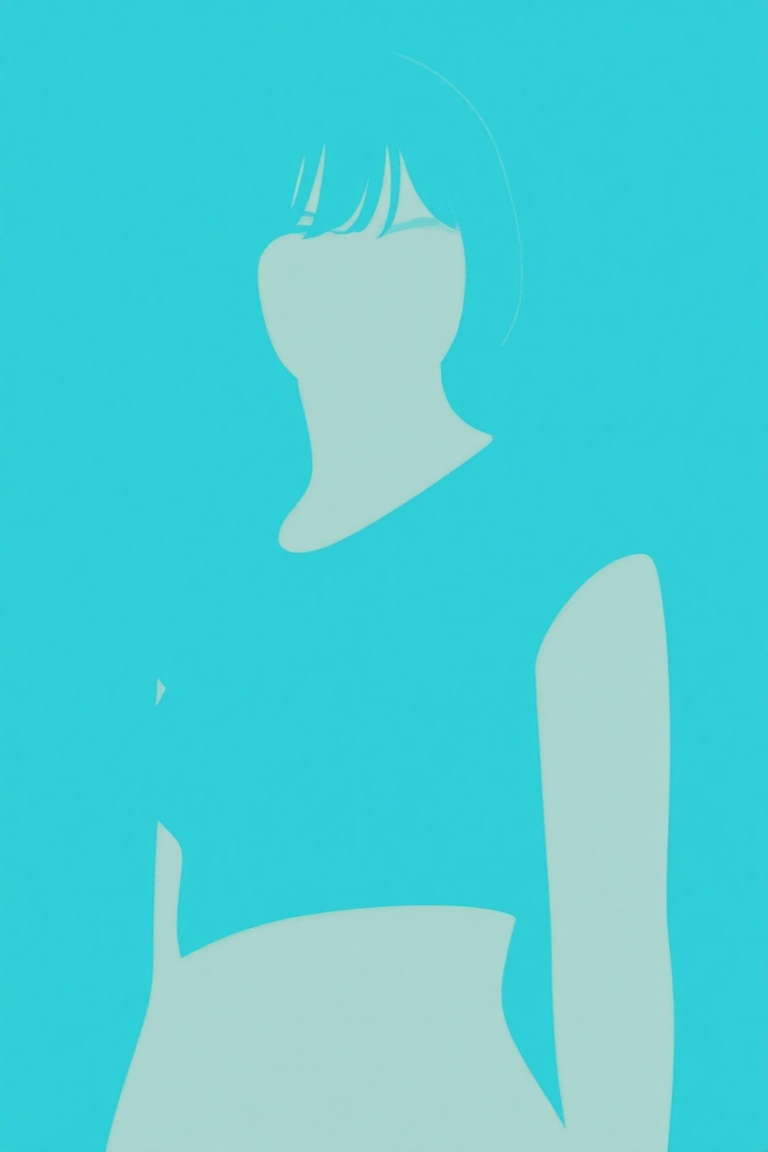 negativespace woman wearing a teal top,  with the bottom edge seamlessly blending into an aqua background. on Tensor.Art