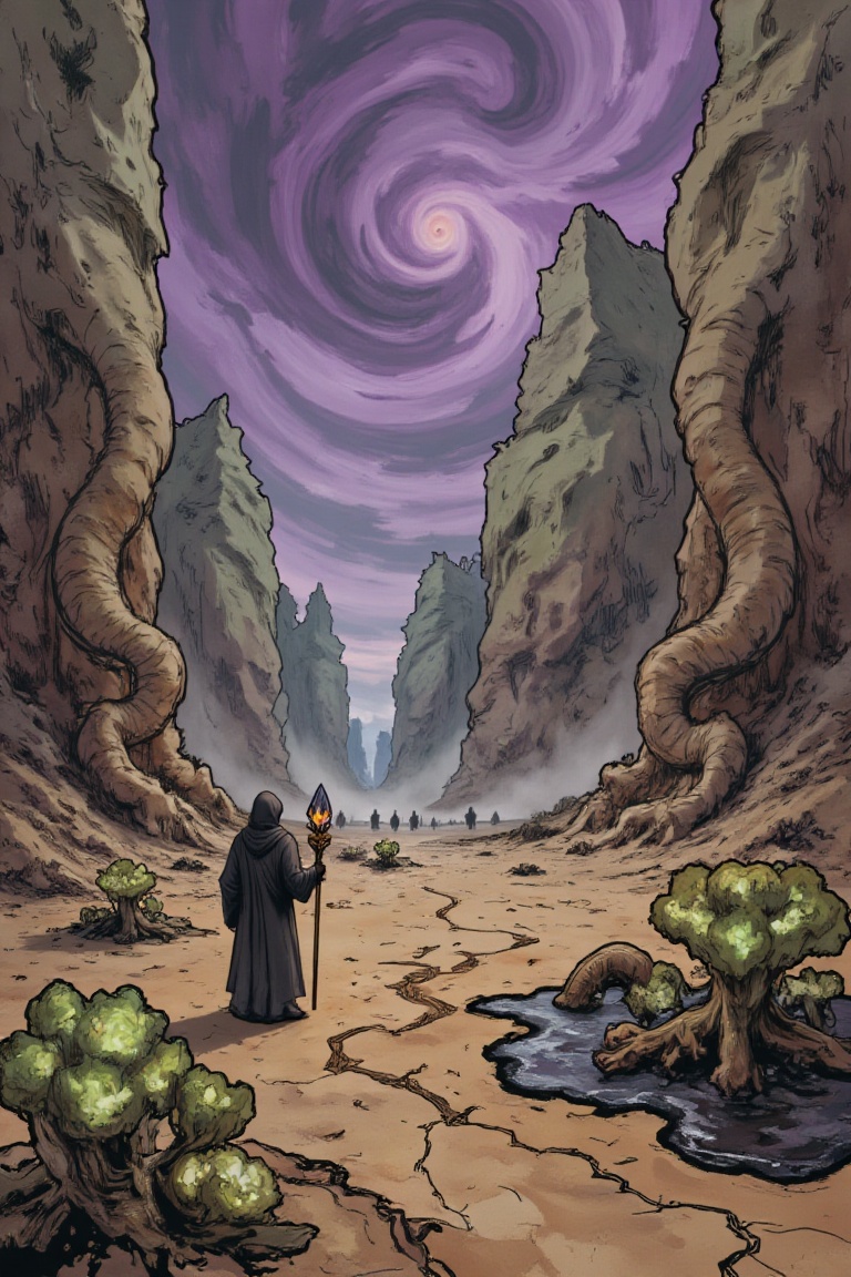 Beneath a sky of swirling,  unnatural purples and greens,  a vast on Tensor.Art
