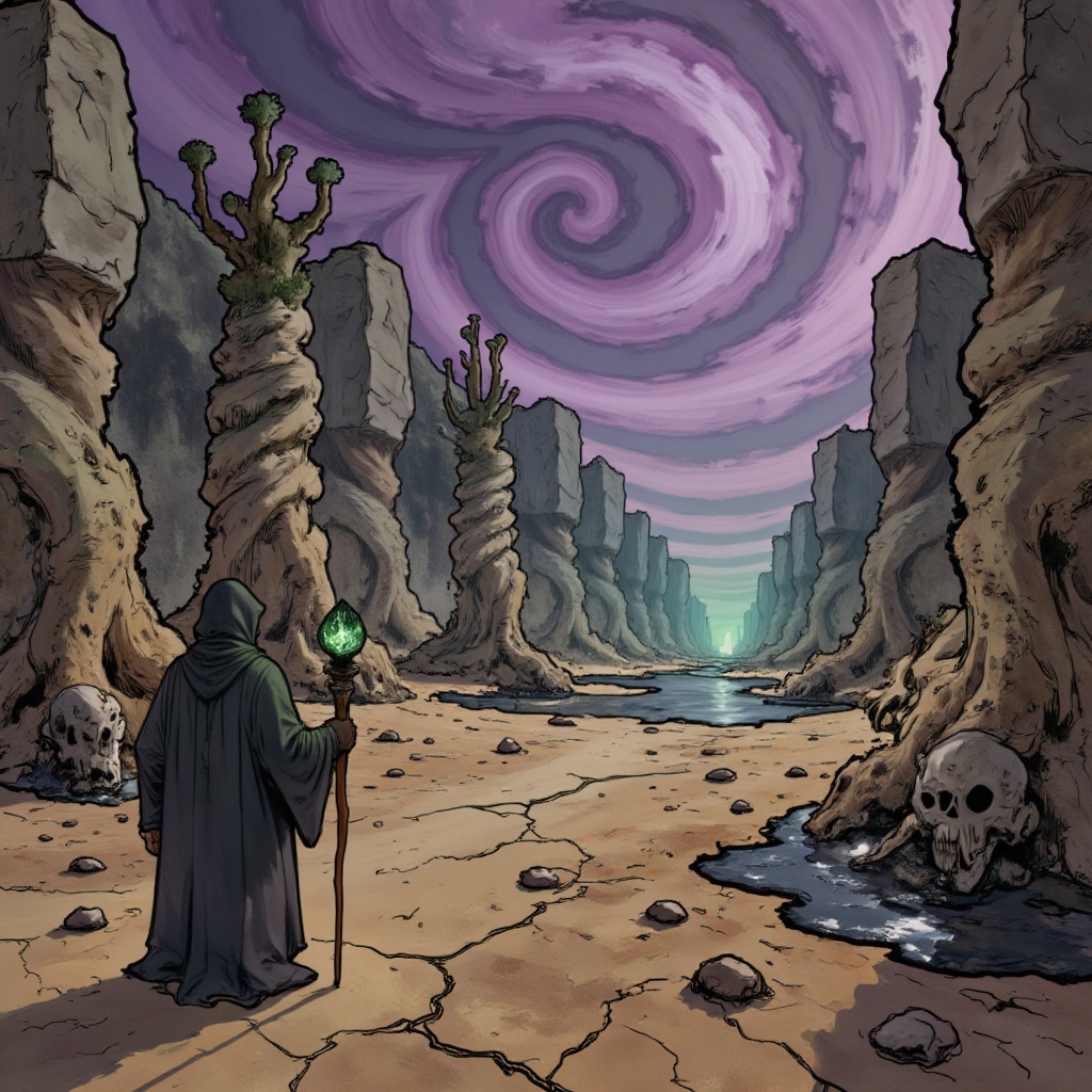 Beneath a sky of swirling,  unnatural purples and greens,  a vast on Tensor.Art
