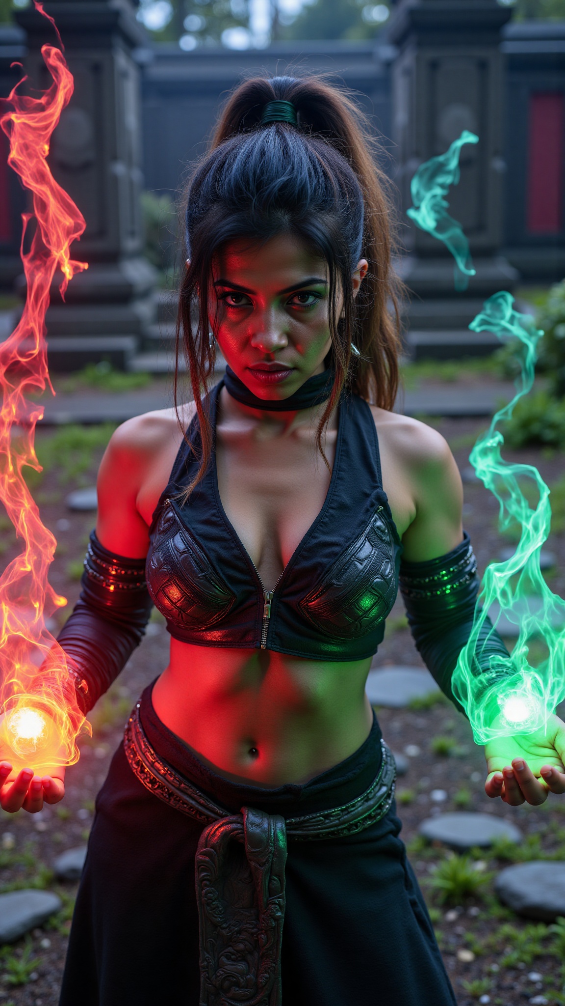 32k ultra-realistic,  photorealistic CGI character inspired by a "sexy jutsu" demon in a dramatic,  action-filled pose. Su...