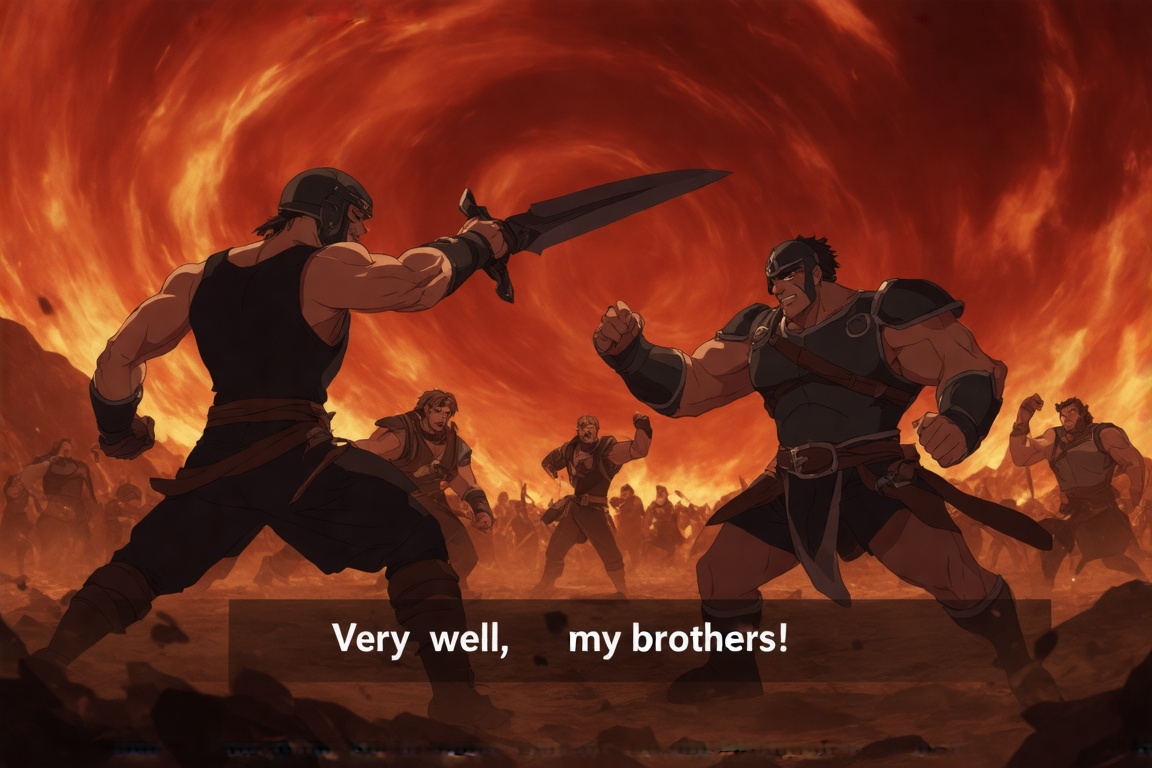 This vndb is a still frame from an animated scene,  likely from a video game or an animated movie. The scene depicts a dyn...