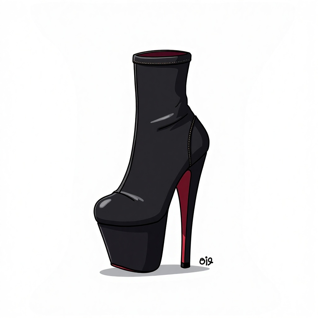 DIY sneaker, This image is a digital illustration featuring a high heel combination with boot. The high heel itself is primarily black. The background is a white