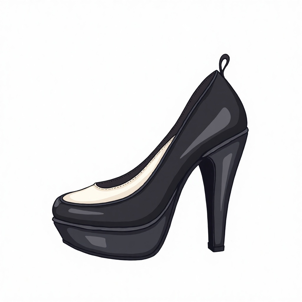DIY sneaker, This image is a digital illustration featuring a sneaker with high heel shape. The high heel itself is primarily black. The background is a white.