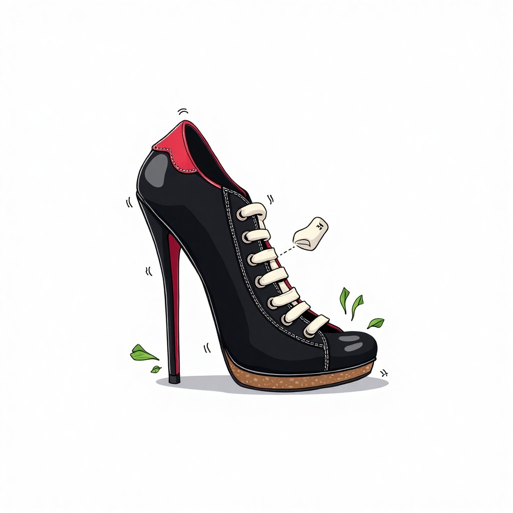 DIY sneaker, This image is a digital illustration featuring a high heel combination with sneaker. The high heel itself is primarily black. The background is a white