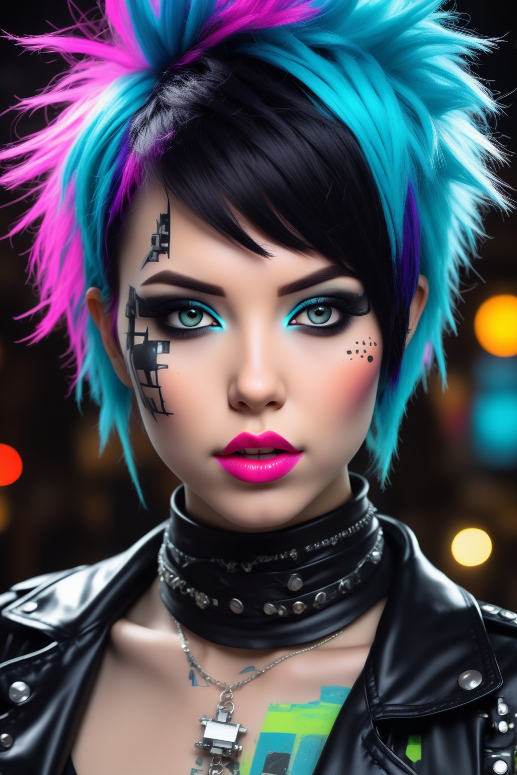 A beautiful ultra-realistic punk emo anime girl in a Pixomeda style,  vibrant and surreal. She is framed in an epic charac...