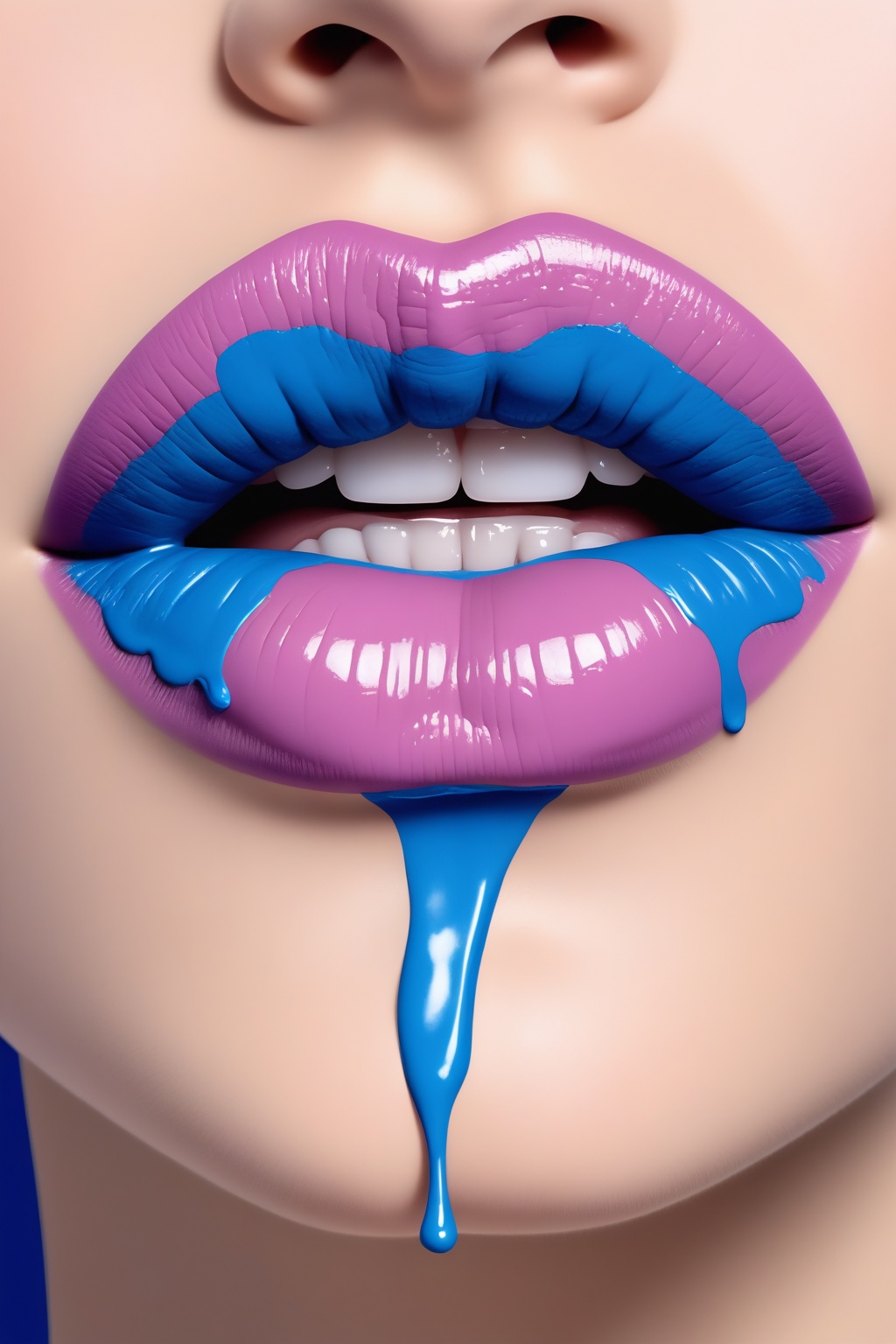 A close-up shot of a woman's lips,  the lips are painted a vibrant shade of blue,  with the word "NIVEA" written in bold w...