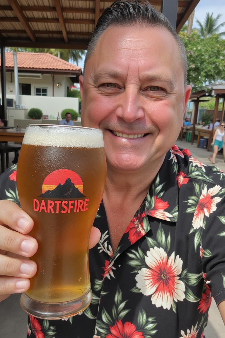 The image is a high-resolution photograph of a middle-aged man with a friendly,  cheerful expression. He is holding a larg...