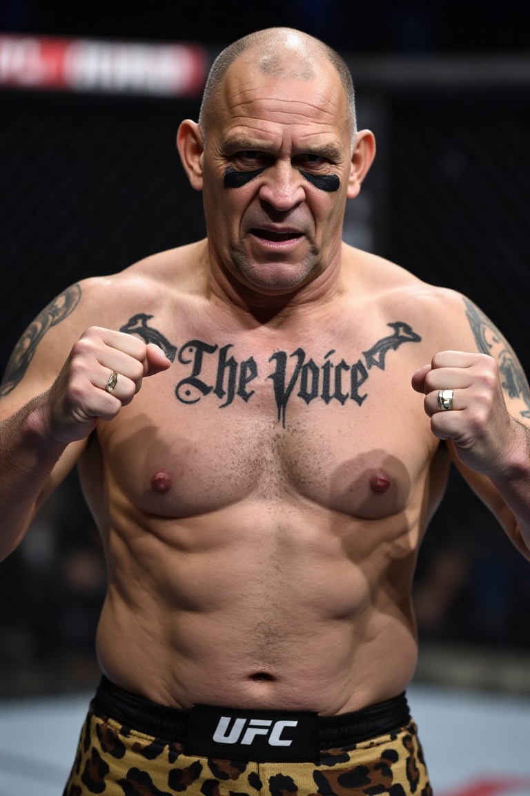 The image is a high-resolution photograph of a middle-aged man with a fierce,  threatening expression. He is standing in a...