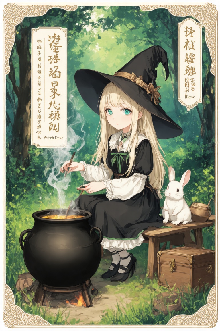 This is a mangacover kei depicting a young witch-like girl with long,  straight,  platinum blonde hair on Tensor.Art