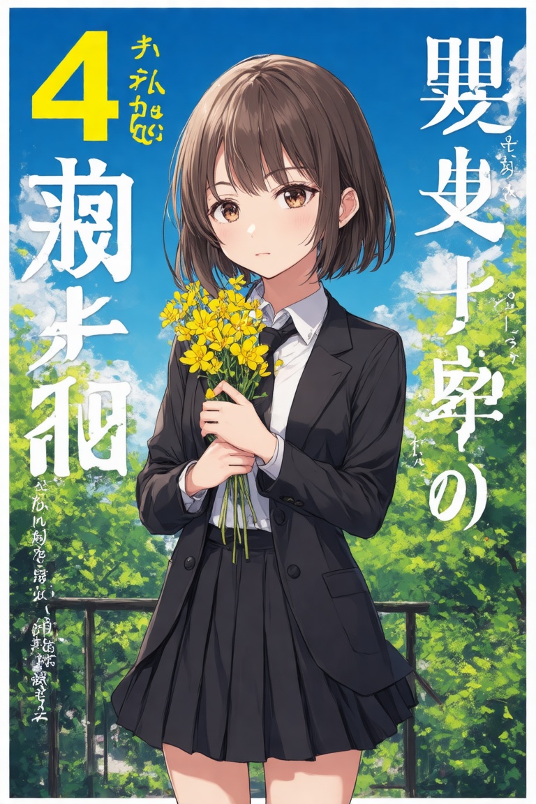 This image is a mangacover kei depicting a young woman with a slender build and light skin. She has straight,  shoulder-le...