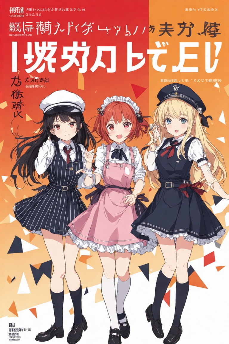 This mangacover kei featuring four anime-style female characters. The background is a vibrant gradient of orange and red,...