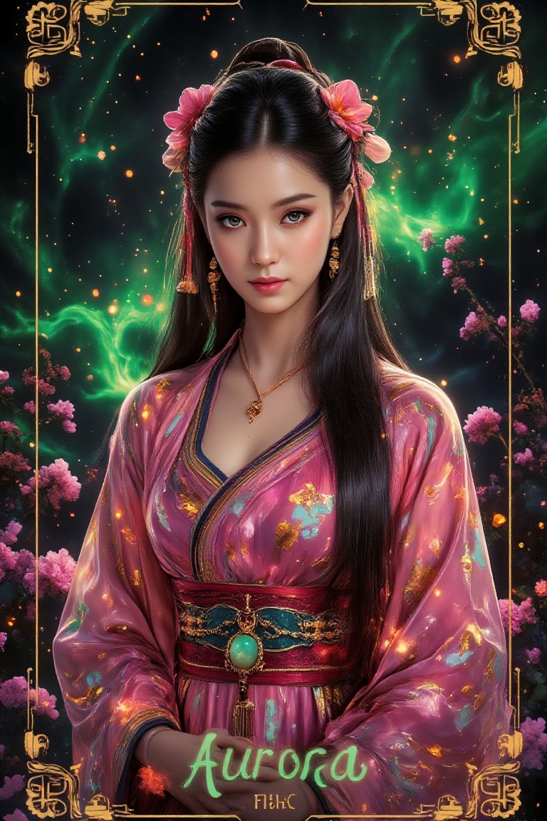 Score_9,  a tarot card depicting oriental classical beauty. The card name "Aurora Beauty" appears below the tarot card,  w...