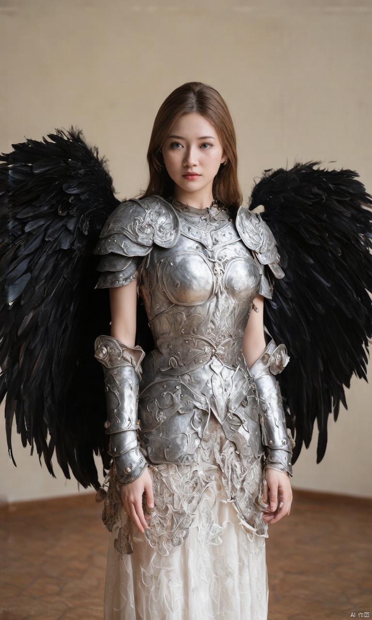 A photograph of beautiful hubggirl, (super realistic, best quality:1.25), depth, cinematic light, 
BREAK
hubggirl, solo, long hair, breasts, looking at viewer, blue eyes, brown hair, dress, jewelry, medium breasts, cowboy shot, parted lips, wings, indoors, armor, lips, shoulder armor, feathered wings, armlet, breastplate, armored dress,
BREAK
perfect hands, perfect light, vibrant colors, intricate details, highly detailed skin, pale skin, 
photorealistic, raw, analog,  taken by Sony Alpha 7R IV, Zeiss Otus 85mm F1.4, ISO 100 Shutter Speed 1/400, Vivid picture, intricate background,