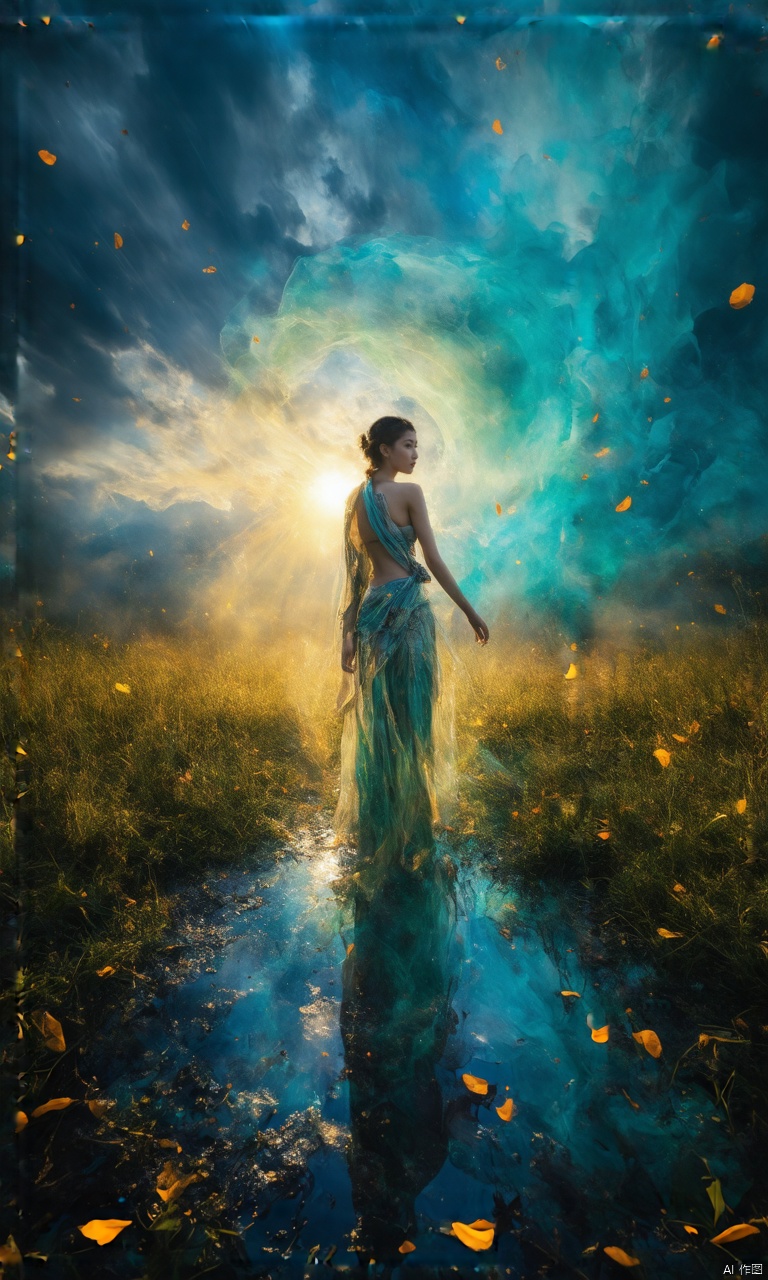 A photograph of beautiful hubggirl , (super realistic, best quality:1.25), depth, cinematic light, 
BREAK
1girl, (from side), (silhouette:1.2), 
cute girl, midriff, tribal sash, pastel colors, chromatic aberration, glow in the dark dark, cloudy sky, space, orange aura, aura, cinematic, dark atmosphere, night , dark hole, glowing eyes, teal light, illumination, light rays, eye in the sky, (grass:0.9), falling petals, 
by Andy Kehoe, a gradient masterpiece, blue cyan yellow, Rococopunk, luminism, seamless, China ink, Ink Bubbles, Gold leaf lines, alcohol ink elements, curved lines, cinematic, realism, chiaroscuro, Shadow play, Gold leaf small lines, bright splashes of alcohol ink puddles, volumetric light, auras, rays of sunlight, bright colors reflect, digital art, smog, pollution, toxic waste, 
BREAK
perfect hands, perfect light, vibrant colors, intricate details, highly detailed skin, pale skin, 
photorealistic, raw, analog,  taken by Sony Alpha 7R IV, Zeiss Otus 85mm F1.4, ISO 100 Shutter Speed 1/400, Vivid picture, intricate background,