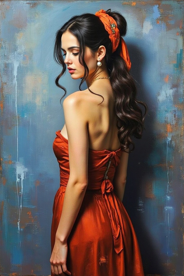 A cinematic oil painting on canvas,  created with a knife palette,  depicting a stunning manga.Bella with long on Tensor.Art