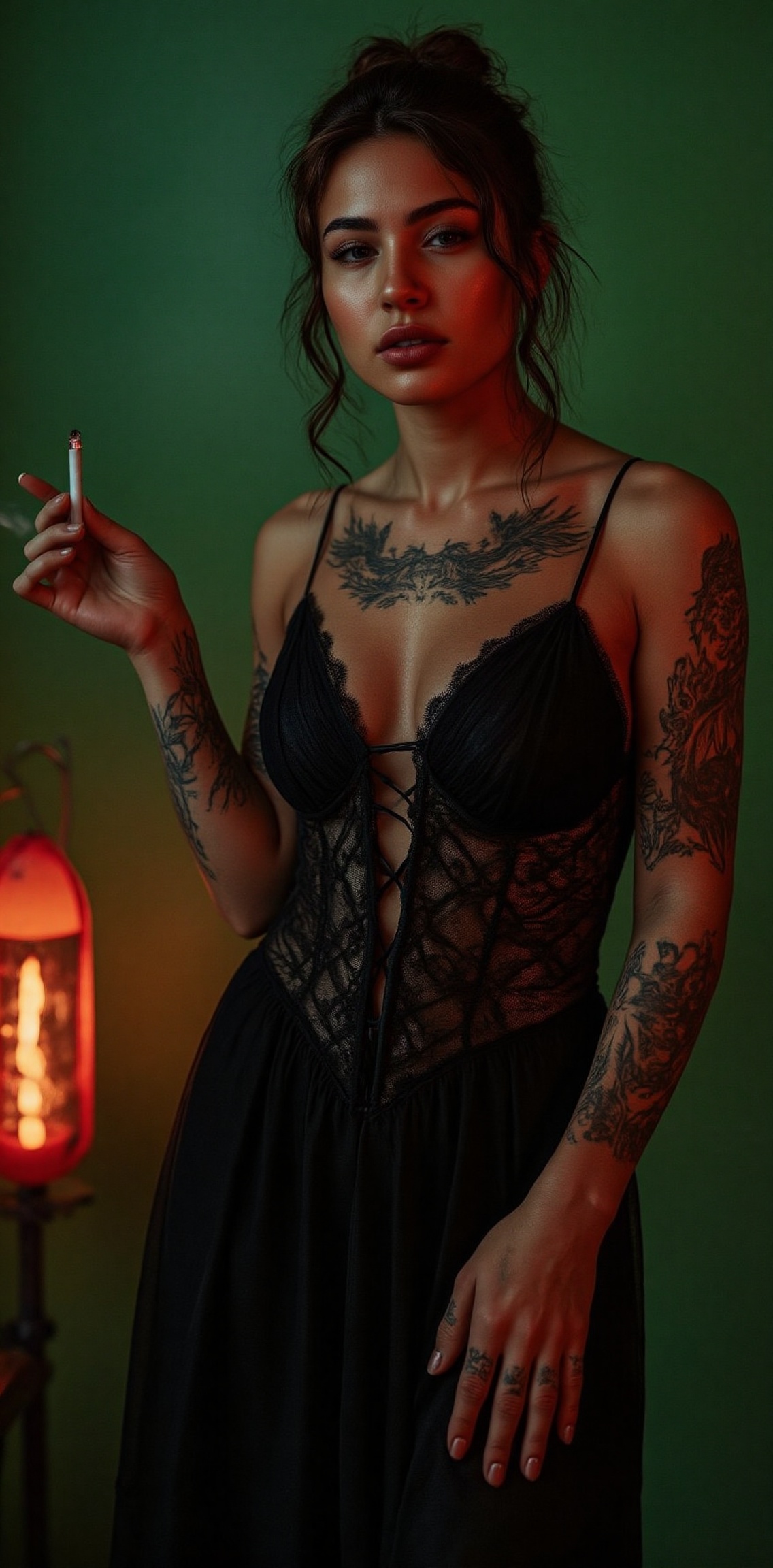 Captured at eye-level,  a medium-sized model,  dressed in a black strapless dress on Tensor.Art